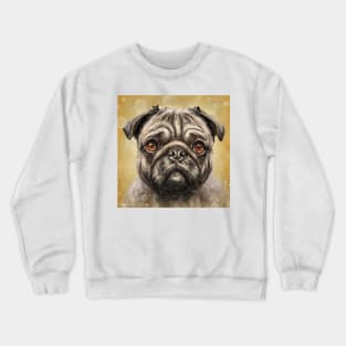 Contemporary Painting of a Pug with its Gorgeous Orange Eyes and Expression on Orange Background Crewneck Sweatshirt